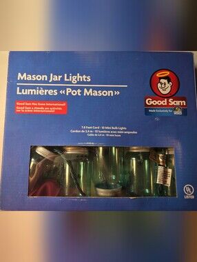 Good Sam Mason Jar Camper RV Mini Bulb Lights Set in Teal Green #82033